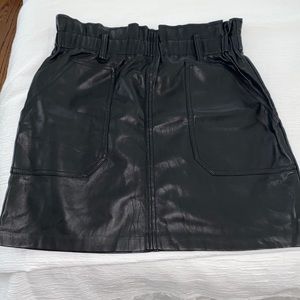 Zara Black Faux Leather Paperbag Waist Mini Skirt